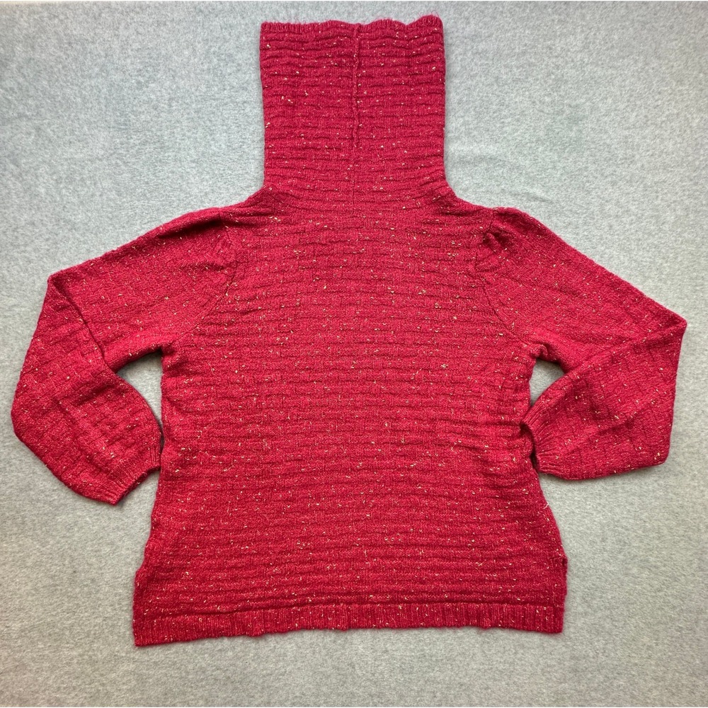 Denim & Co Canyon Retreat Balloon Sleeve Turtleneck Sweater Rich Berry XL Gold